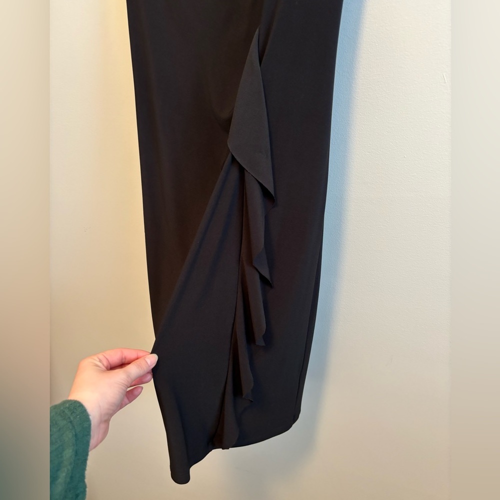 Ellen Parker Vintage Cap Sleeve Sheath Ruffle Silky Stretchy Mini Dress Black - Picture 4 of 10